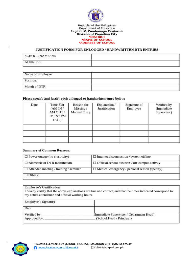 Justification Form for DTR Entries | PDF