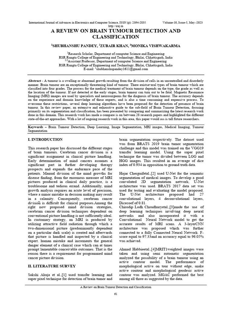Brain Tumour Detection Review 2023 | PDF | Image Segmentation | Deep ...