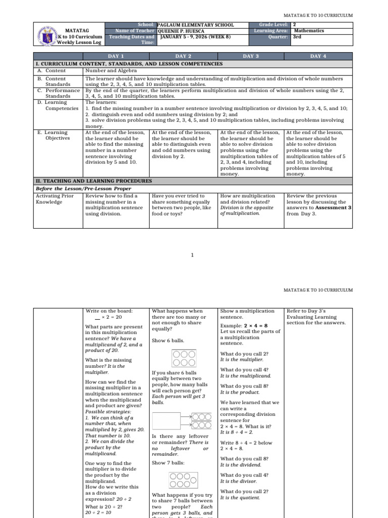 K-10 Math Lesson Plan: Division Concepts | PDF | Division (Mathematics ...