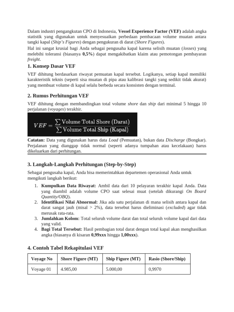 Panduan Perhitungan VEF untuk CPO | PDF