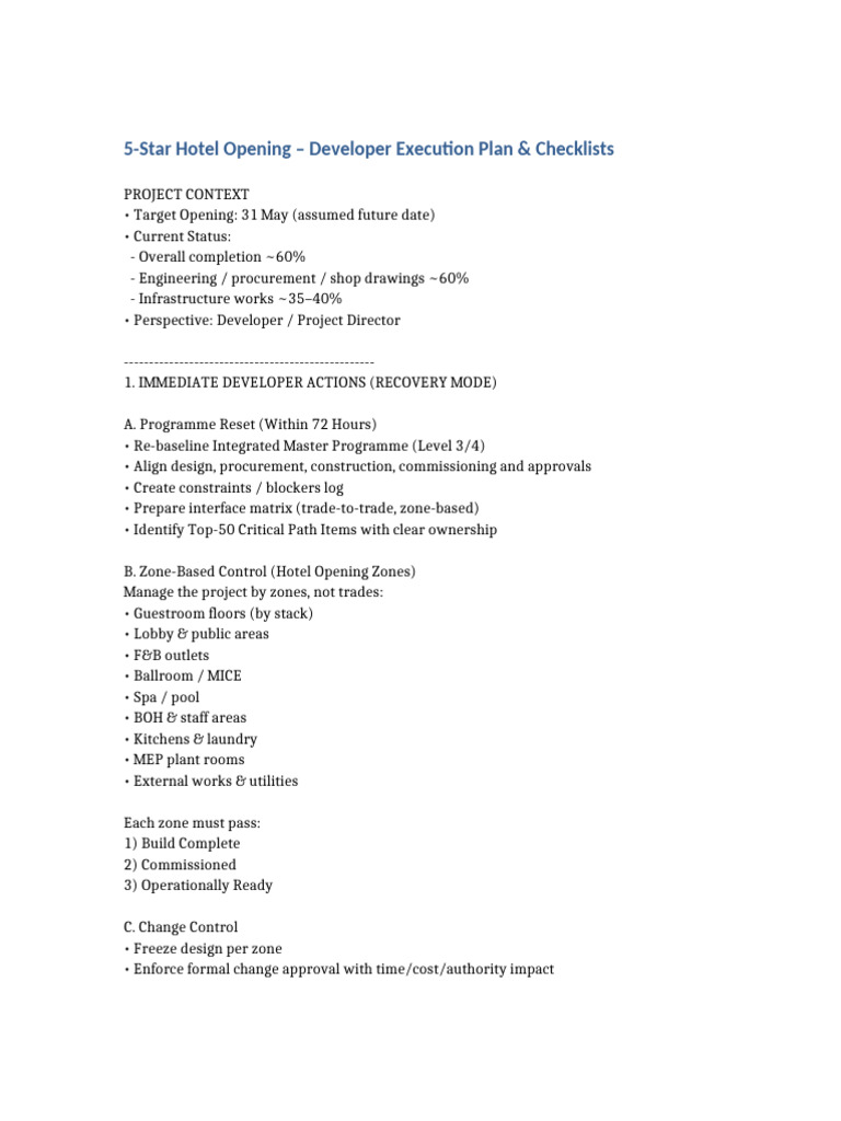 5-Star Hotel Developer Execution Plan | PDF