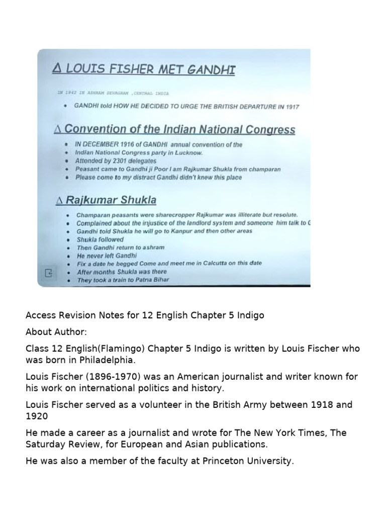 Class 12 Indigo Chapter Summary | PDF | Mahatma Gandhi | Nonviolence