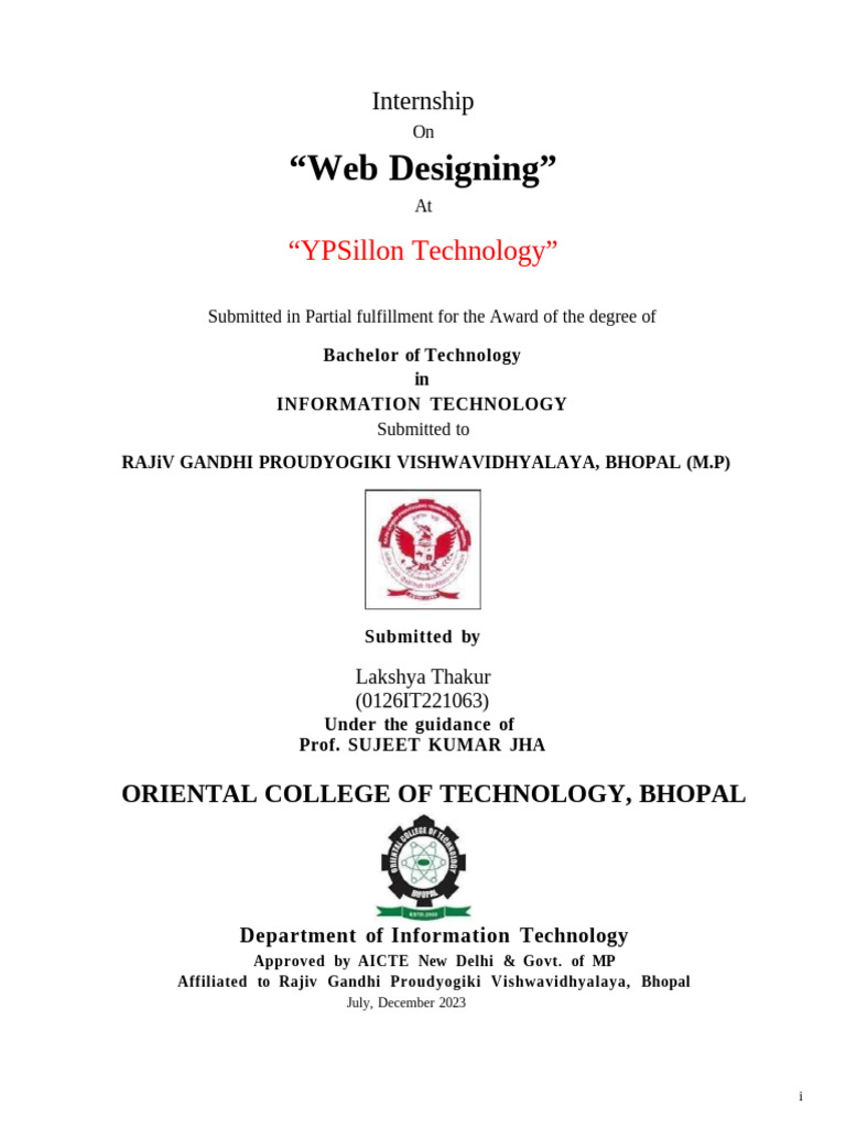 Web Designing Internship Report | PDF | Html | Html Element