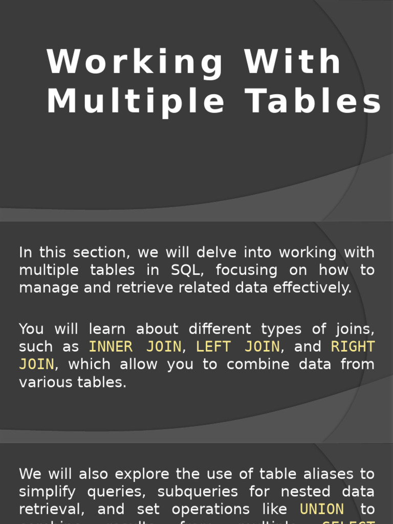 00-Multiple-Tables | PDF | Table (Database) | Data