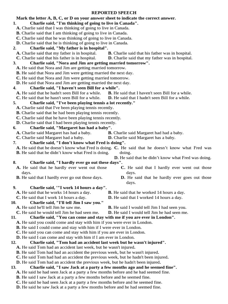 Reported Speech Practice Exercises | PDF