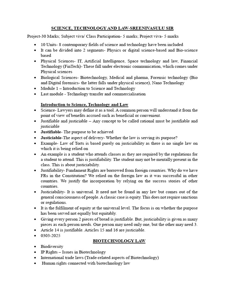 Science, Technology, and Law Overview | PDF | Biotechnology | Genetic ...