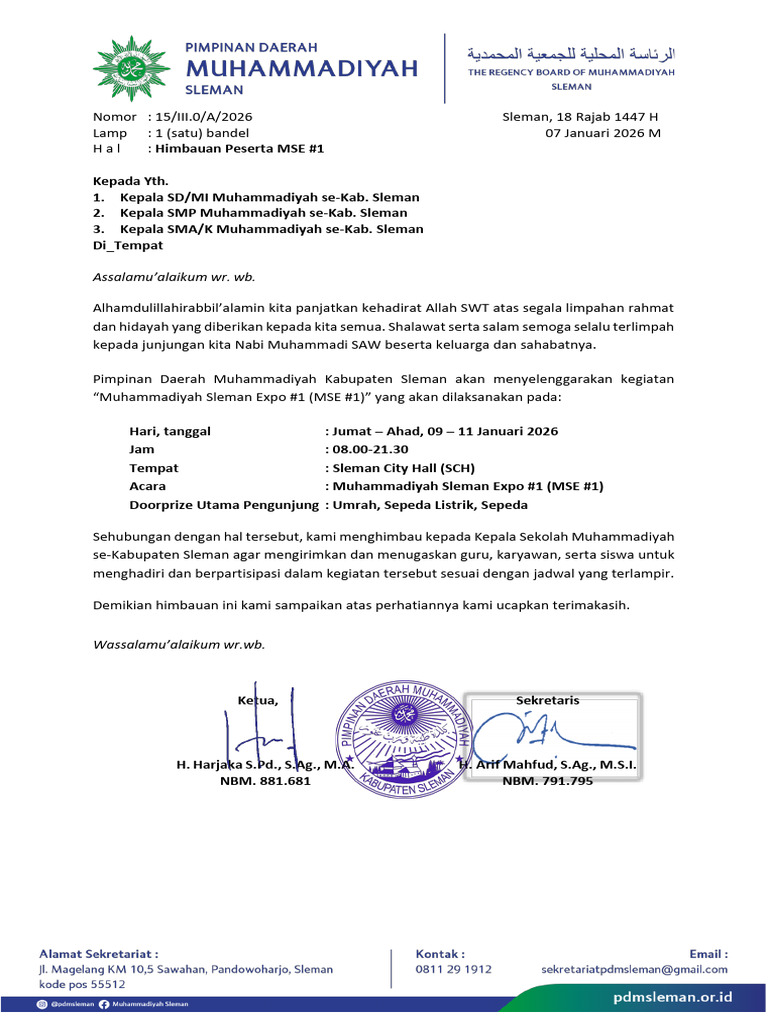 Himbauan Kegiatan MSE #1 Sleman 2026 | PDF