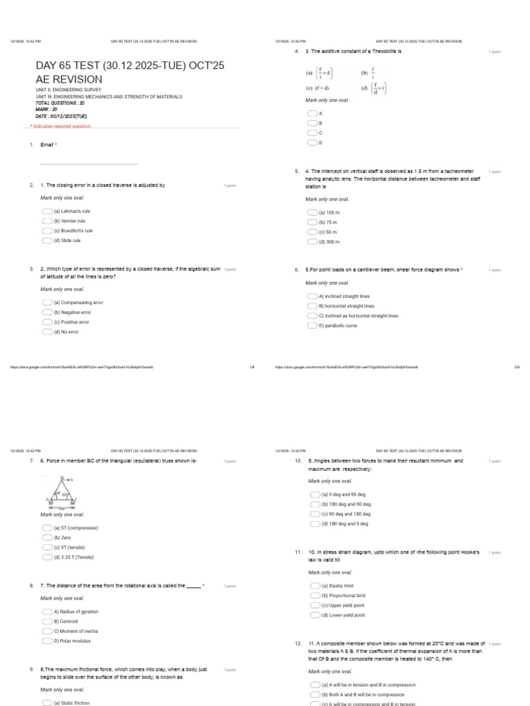 Engineering Survey and Mechanics Test | PDF | Yield (Engineering ...