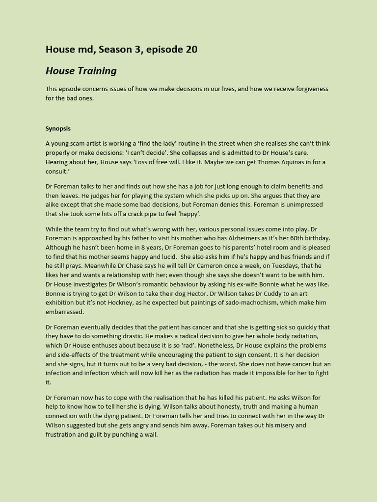 House MD: Decisions and Forgiveness | PDF