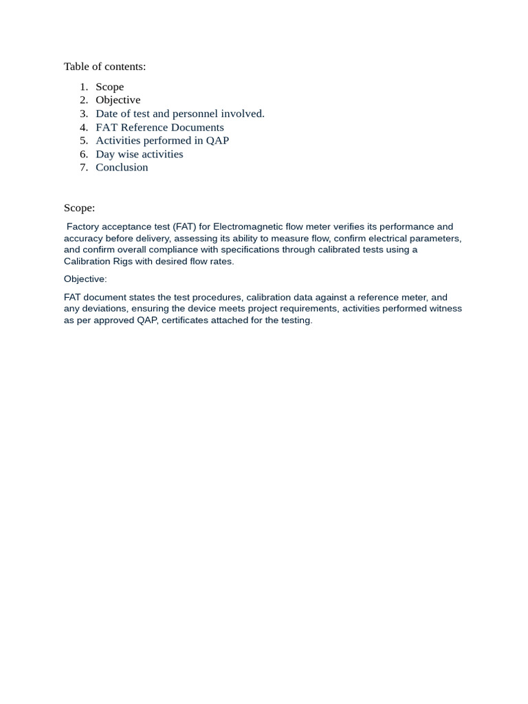 Electromagnetic Flow Meter FAT Report | PDF