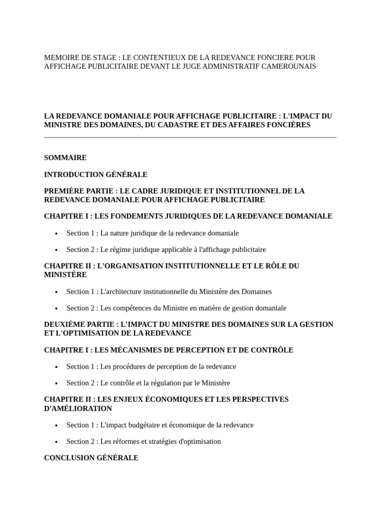 Contentieux de la Redevance Foncière au Cameroun | PDF | Loi | Publicité