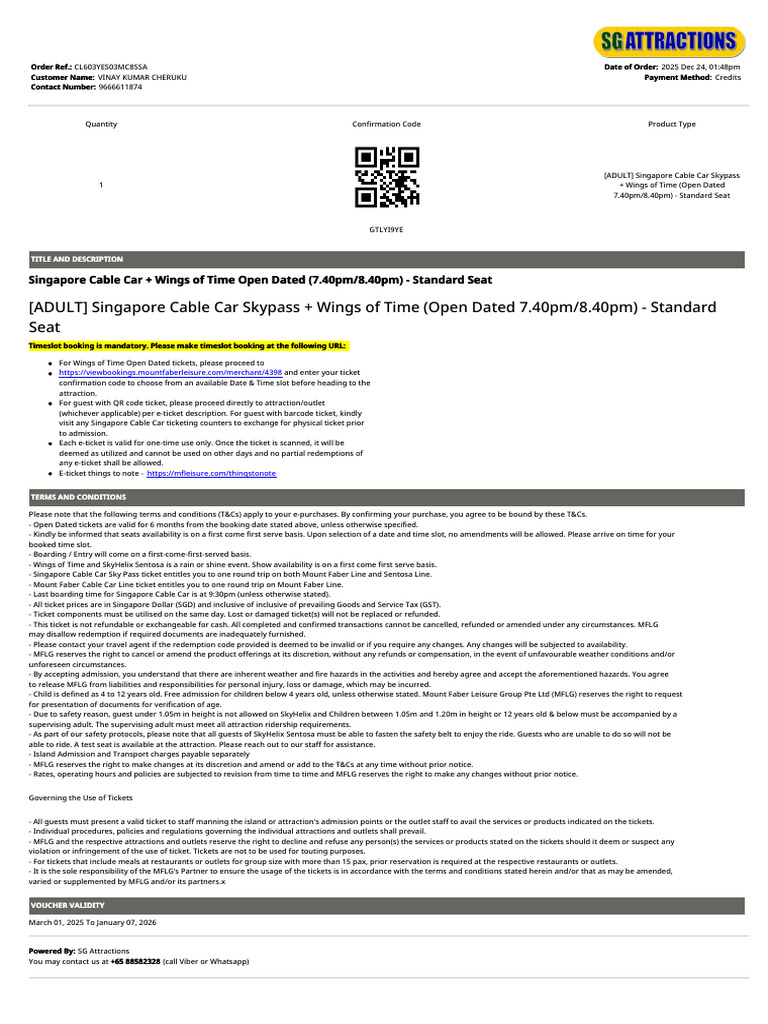 0 Wings of Time Cable Car Skypass Combo 30238 | PDF | Qr Code | Barcode