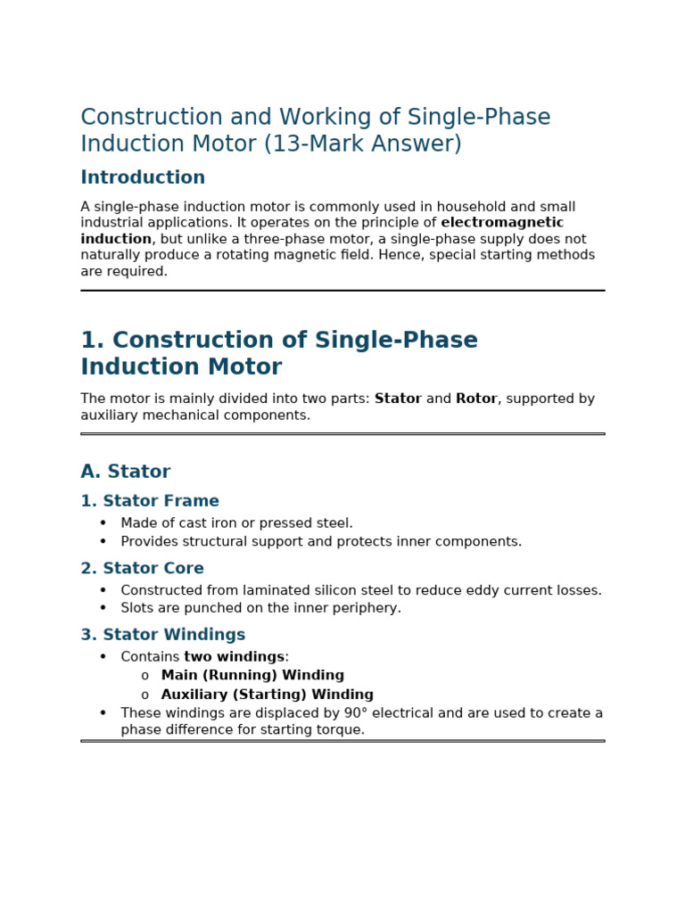 Single-Phase Induction Motor Overview | PDF | Electric Motor ...