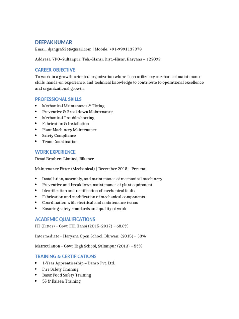 Deepak Kumar Attractive Resume | PDF