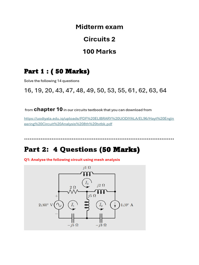 Circuits 2 Midterm Exam Questions | PDF