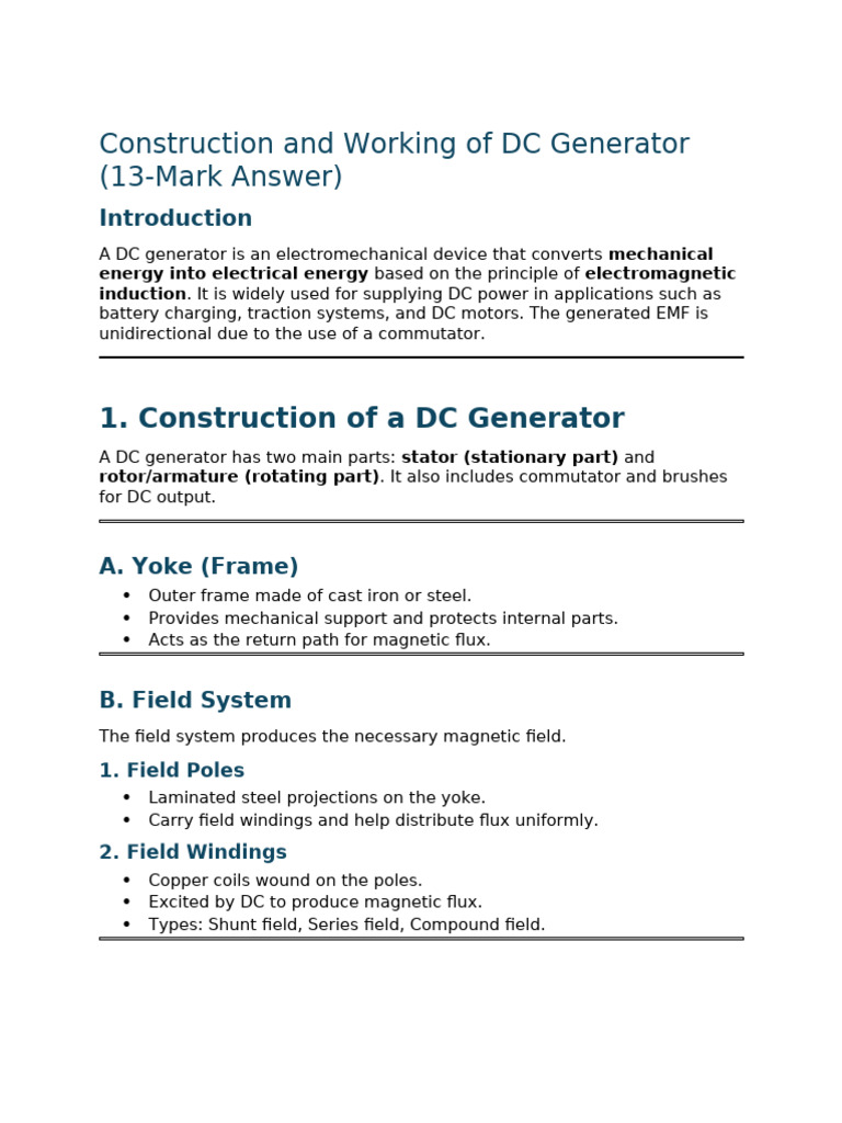 DC Generator: Construction & Working Explained | PDF | Electric ...
