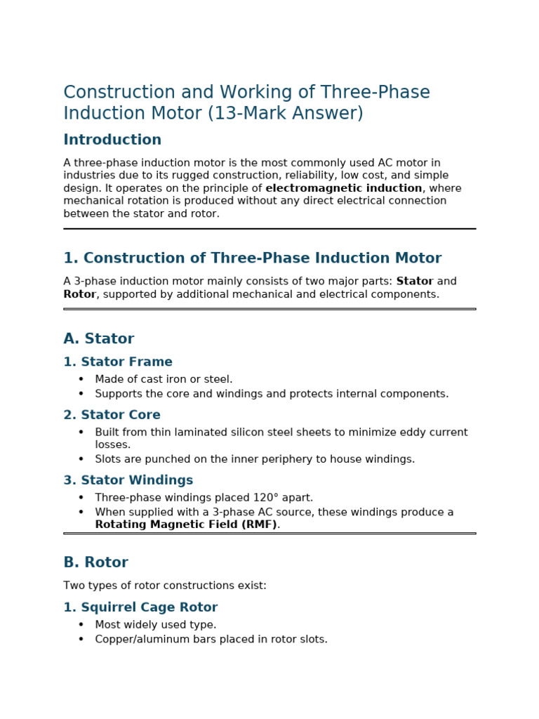 Three-Phase Induction Motor Overview | PDF | Electric Motor ...
