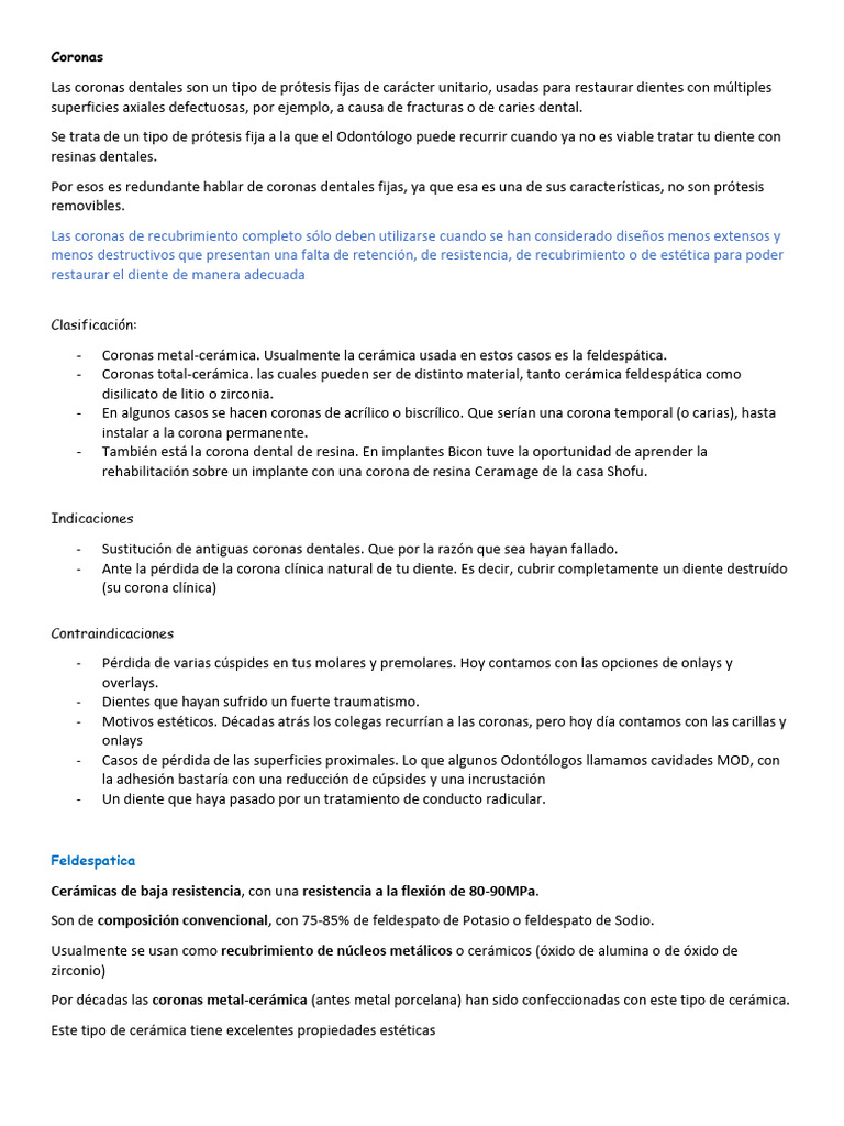 Tipos y usos de coronas dentales | PDF | Materiales
