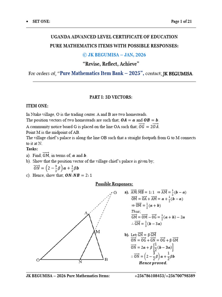 2026 Pure Mathematics Exam Items | PDF | Area | Mathematics