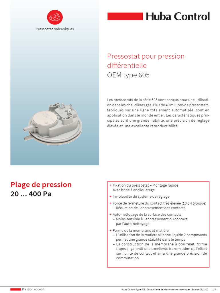 Pressostat Huba Control Type 605 | PDF | Pression | Mécanique des fluides