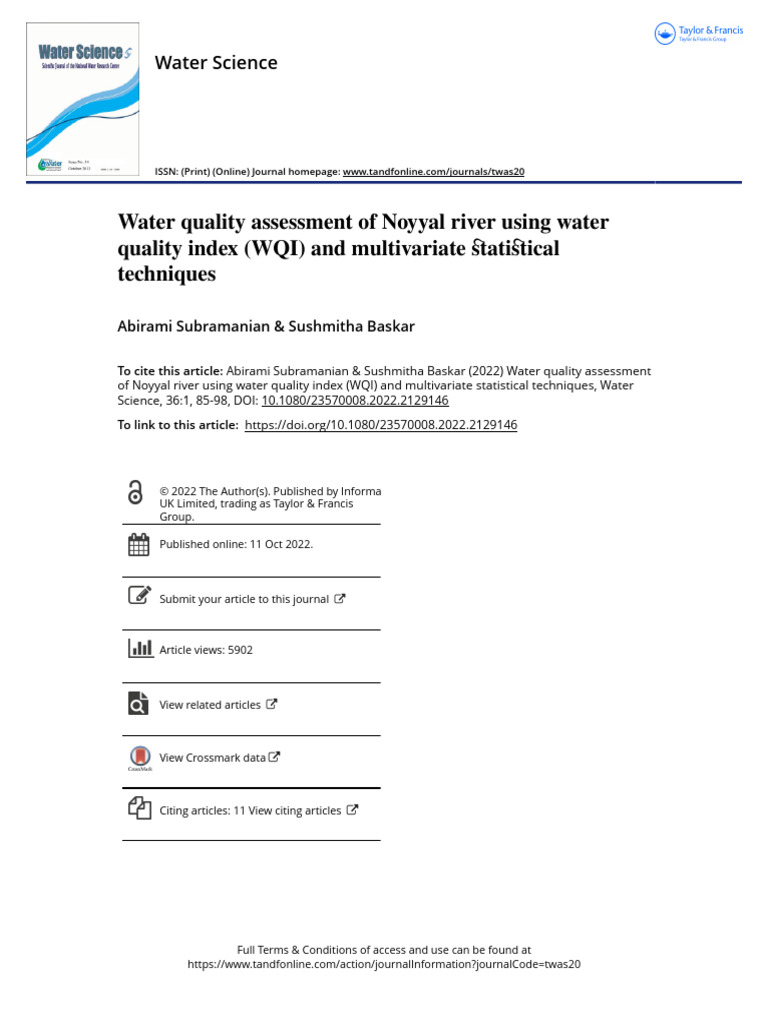 Water Quality Assessment of Noyyal River Using Water Quality Index WQI ...