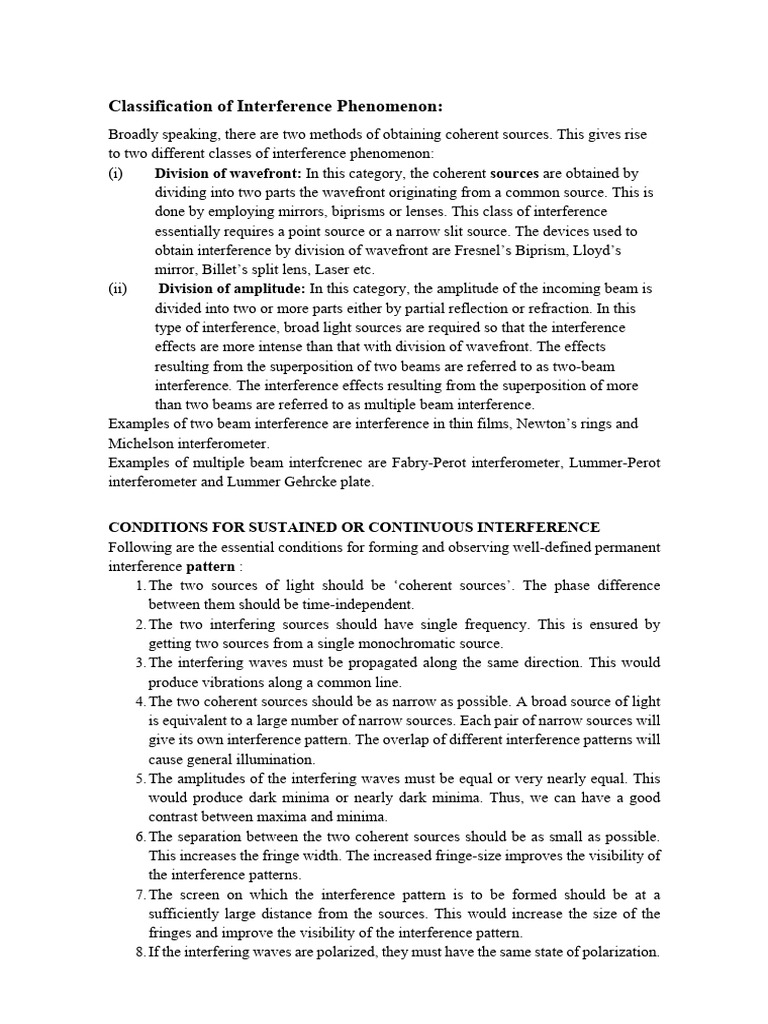 2_Classification of Interference | PDF | Interferometry | Coherence ...