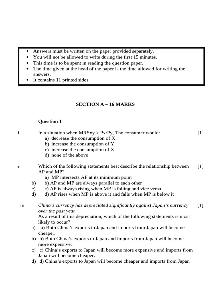 Economics Exam Questions and Answers | PDF | Economic Equilibrium ...