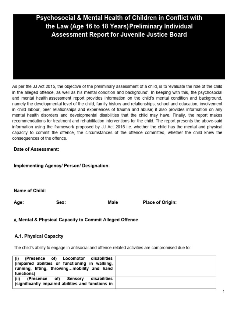 CICL Psychosocial Mental Health Assessment Proforma | PDF | Mental ...