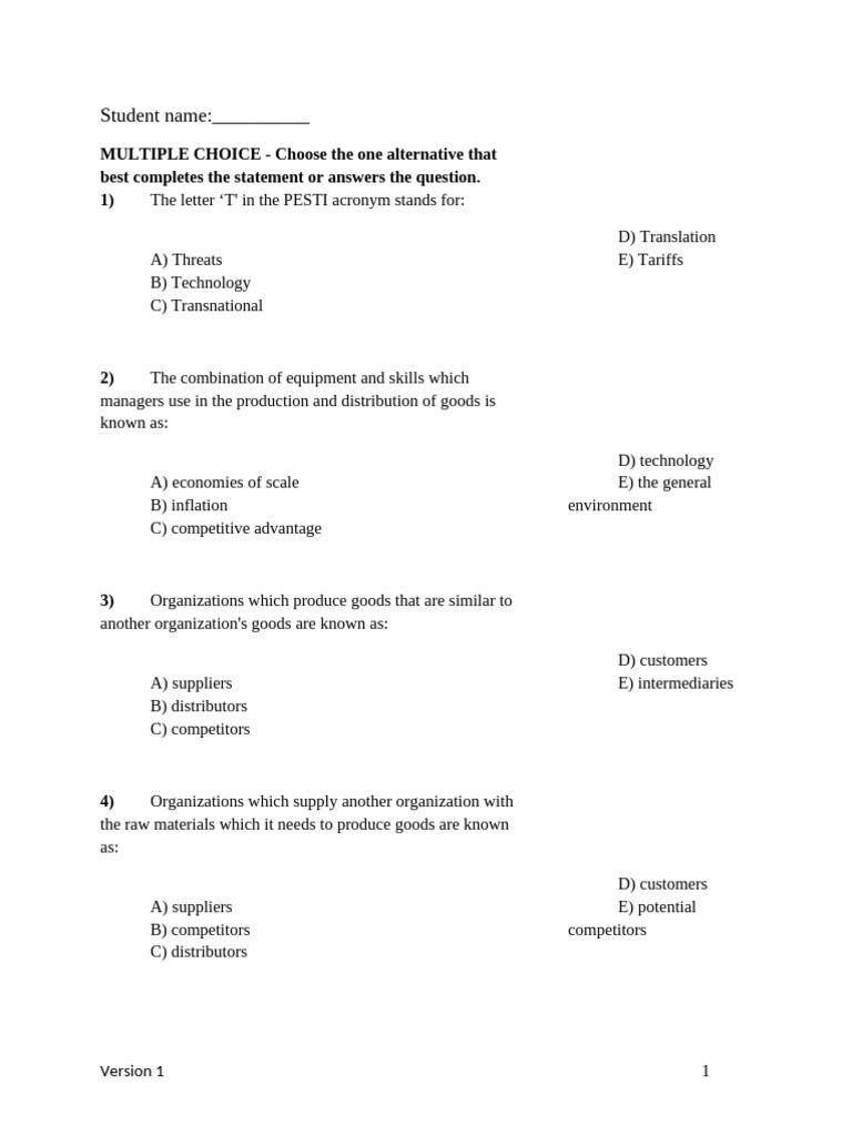 BCG101 Chapter 2 Practice Quiz Answers | PDF | Free Trade | Innovation