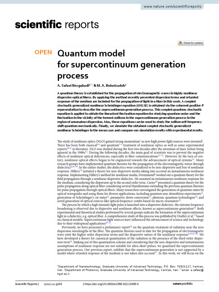 Quantum Model of Supercontinuum | PDF | Nonlinear Optics | Dispersion ...