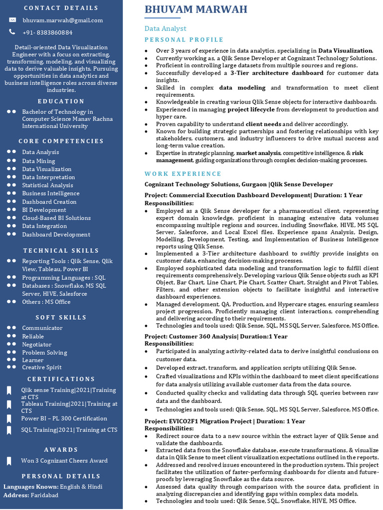 Bhuvam Marwah Resume | PDF | Microsoft Sql Server | Business Intelligence