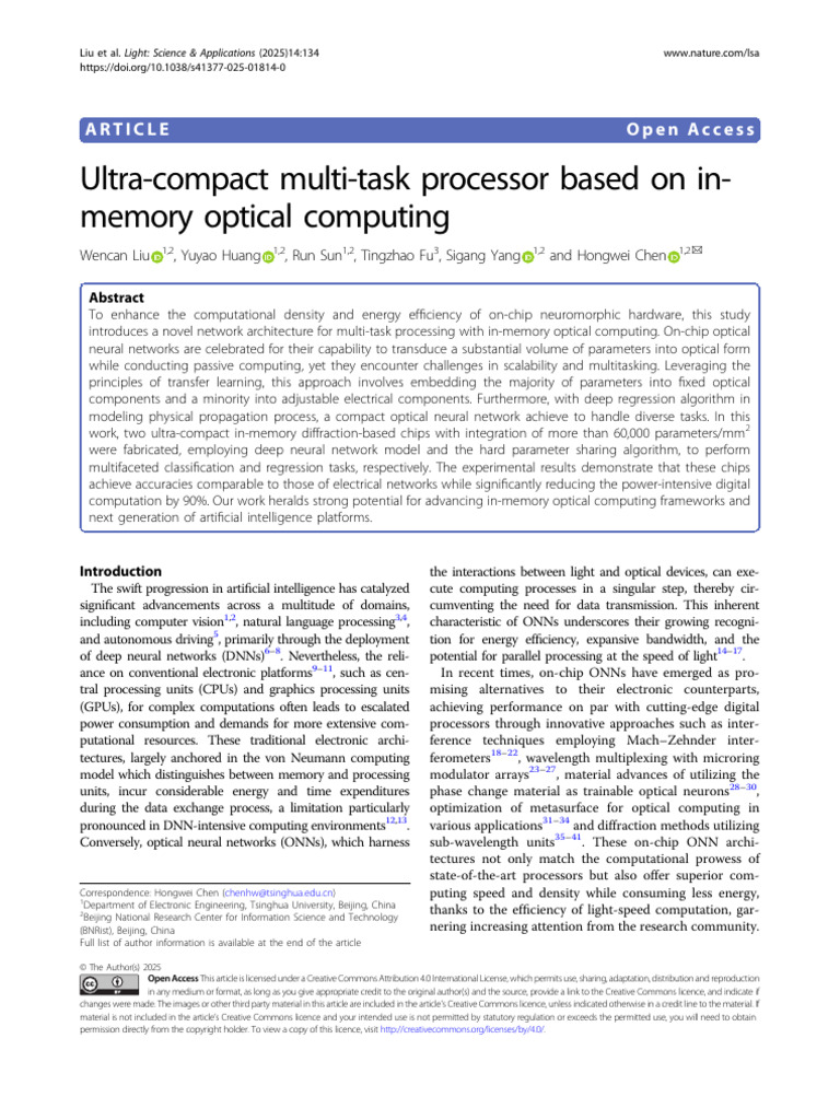Ultra-Compact Optical Multi-Task Processor | PDF | System On A Chip ...