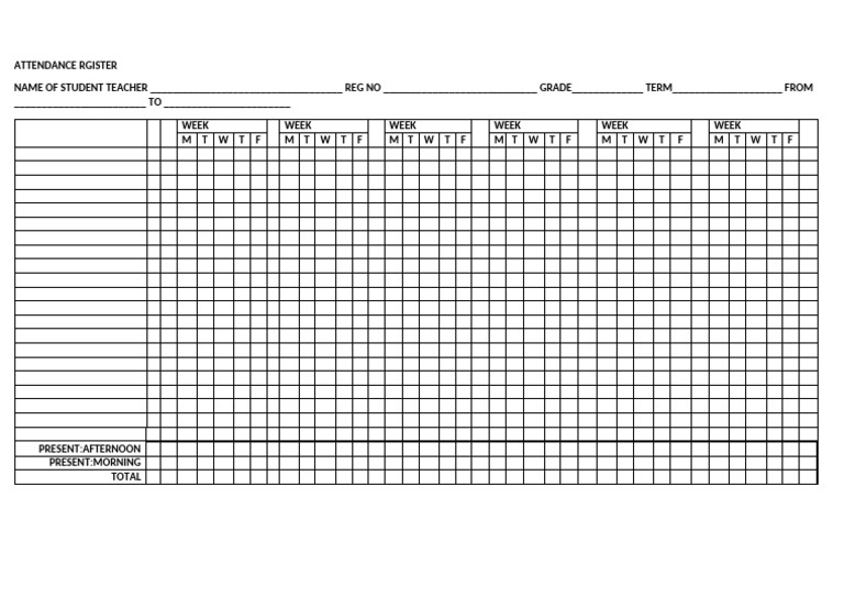 Student Attendance Register Template | PDF
