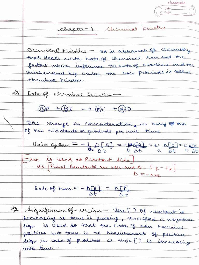 Notes Class XII Ch-Chemical Kinetics | PDF