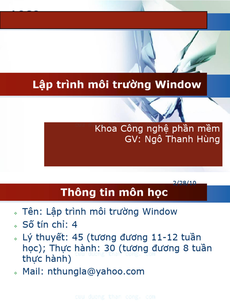 Lap Trinh Windows Ngo Thanh Hung 0 Gioi Thieu Mon Hoc [Cuuduongthancong ...
