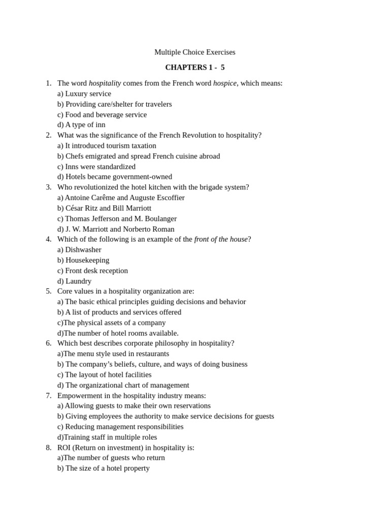 Review Chapter 1-5 | PDF | Alcoholic Beverages | Chef