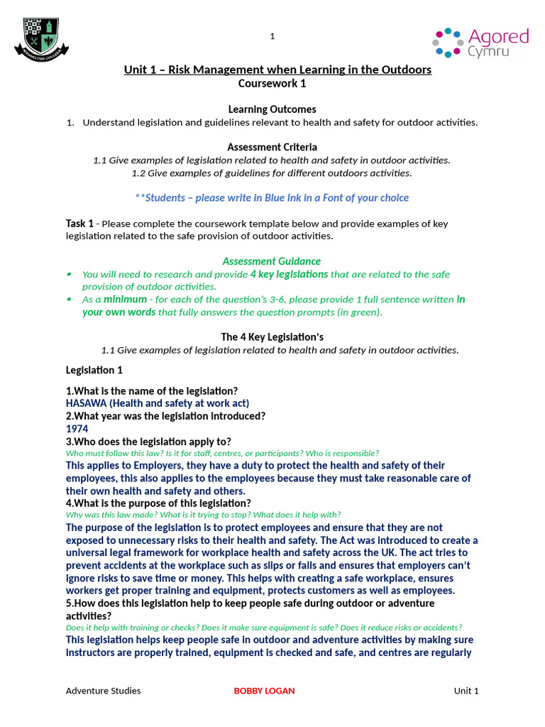 Coursework 1 - Unit 1 | PDF | Safety | Occupational Safety And Health