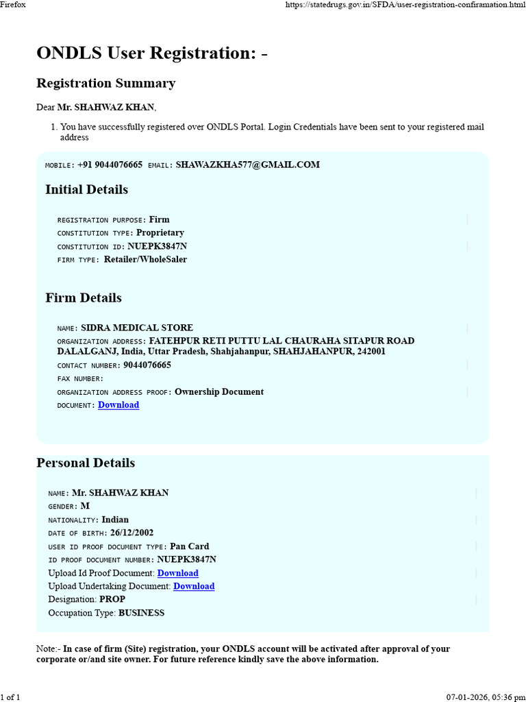 ONDLS User Registration Confirmation | PDF