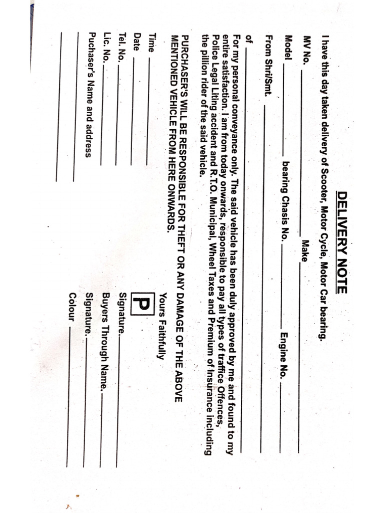 Delivery Note Rto | PDF