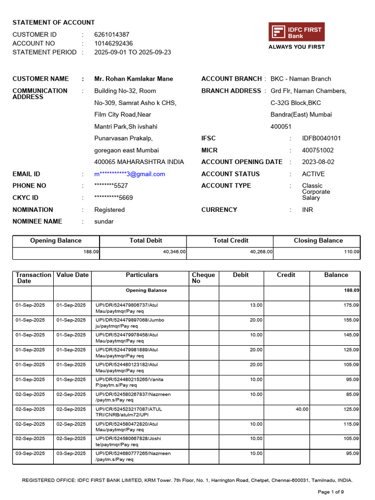 Account Statement for Rohan Mane | PDF | Debits And Credits | Payments