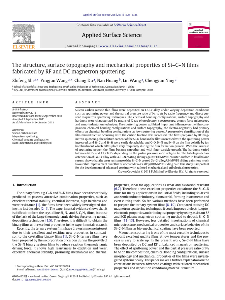 The Structure, Surface Topography and Mechanical Properties of Si-C-N ...