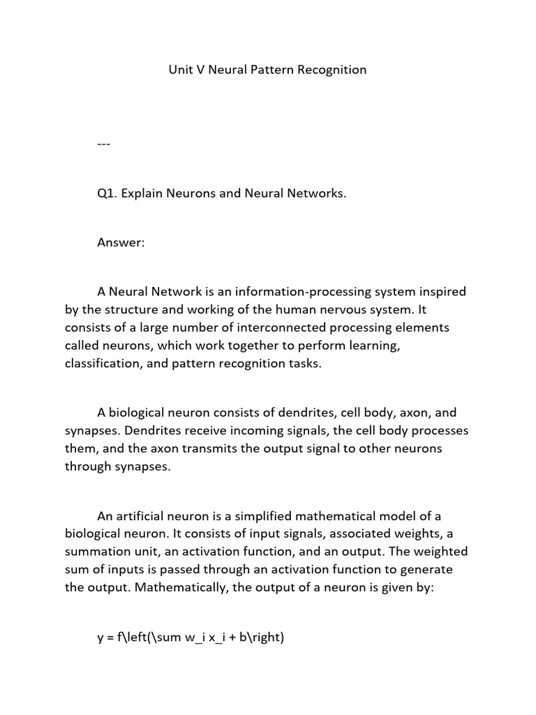 Neural Networks for Pattern Recognition | PDF | Neuron | Nervous System