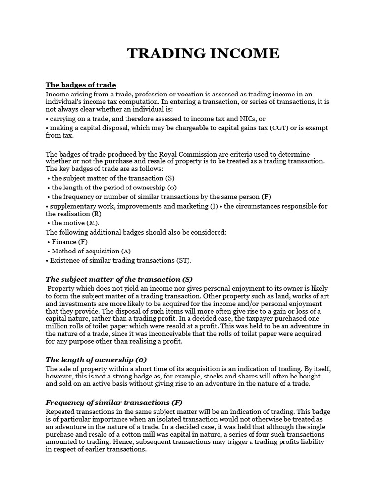Chp 9 Trading Income | PDF | Expense | Tax Deduction