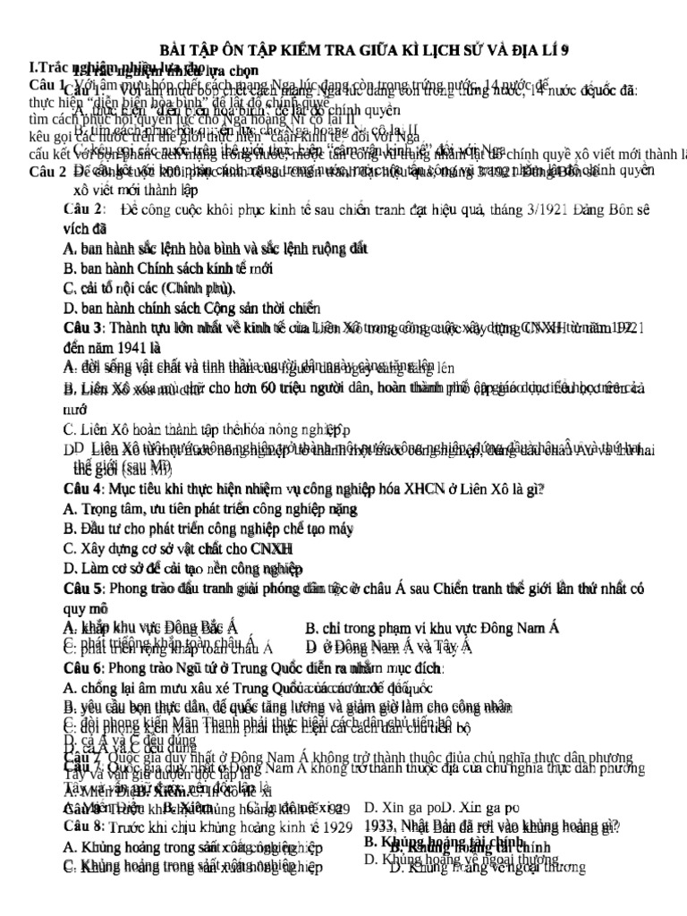 Hs - On Tap Giua Ki I k9 | PDF