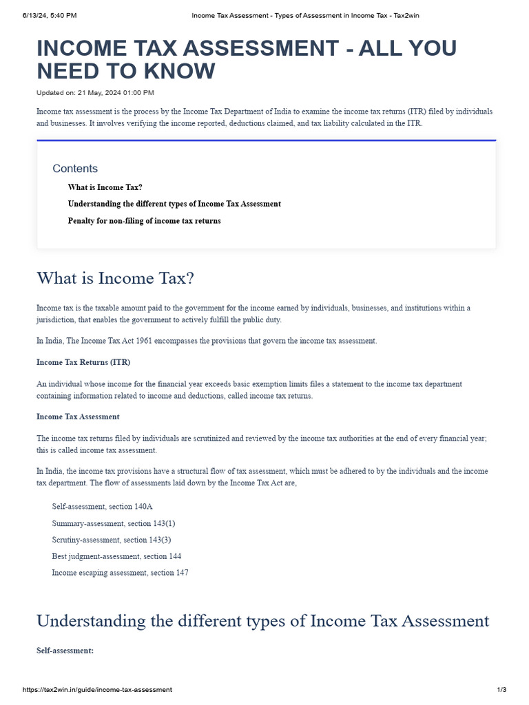 Income Tax Assessment Explained: Types & Penalties | PDF | Income Tax ...