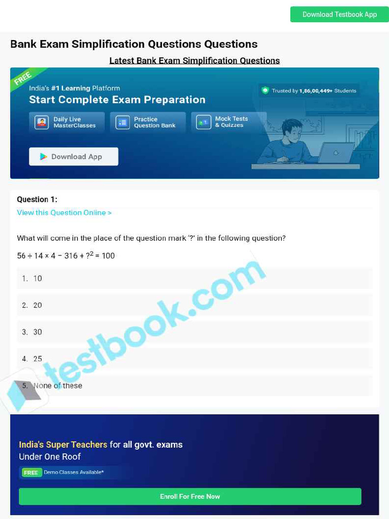 Bank Exam Simplification Questions 637ef59d7fa1e04759814f0d | PDF