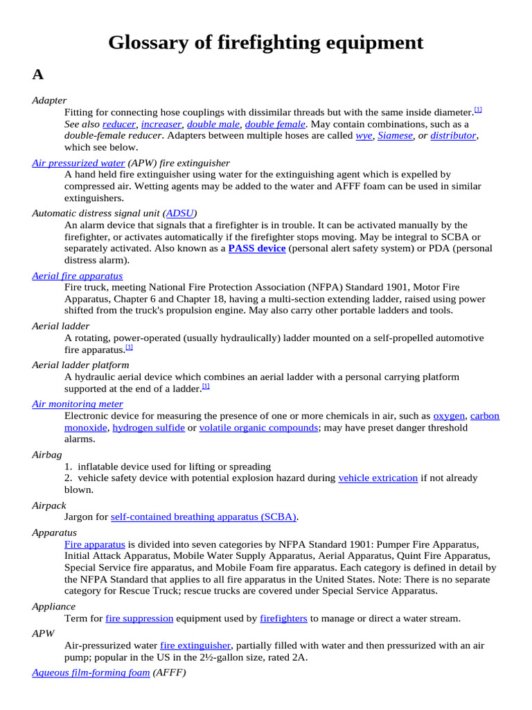 Glossary of Firefighting Equipment | PDF | Fire Engine | Firefighting