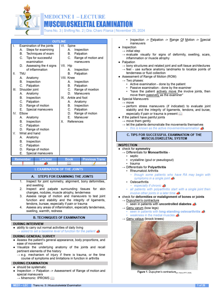 [MED1 LEC] S02 T03 Musculoskeletal Examination | PDF | Shoulder ...