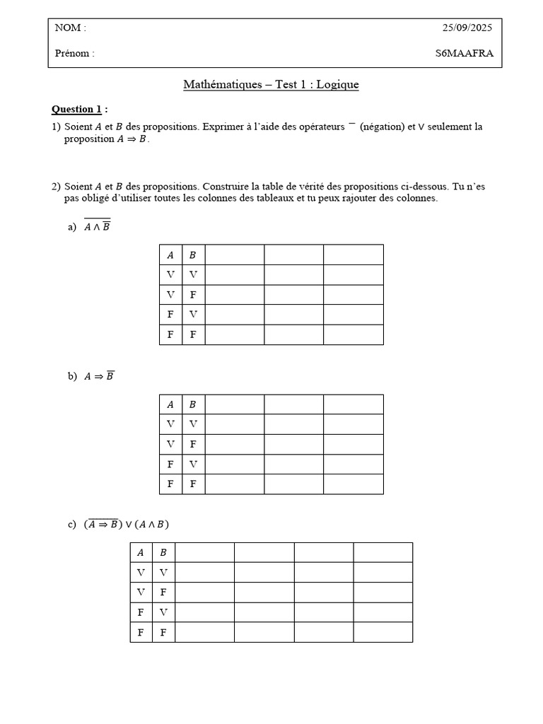 Test de logique en mathématiques | PDF