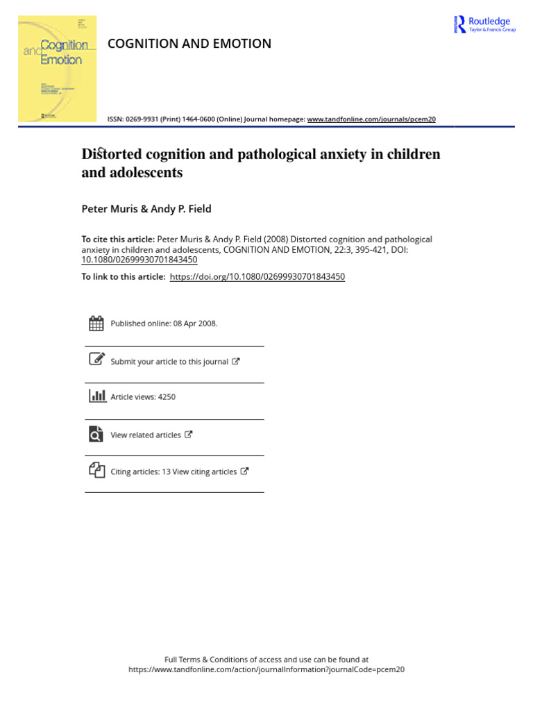 Distorted Cognition in Child Anxiety | PDF | Anxiety | Mental Disorder